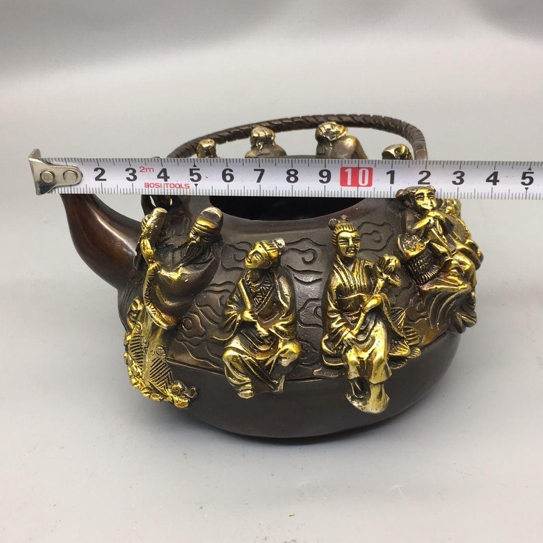 銅器 八仙過海提梁壺 茶壺 酒壺 煎茶器 茶道具 装飾品 工芸品 置物
