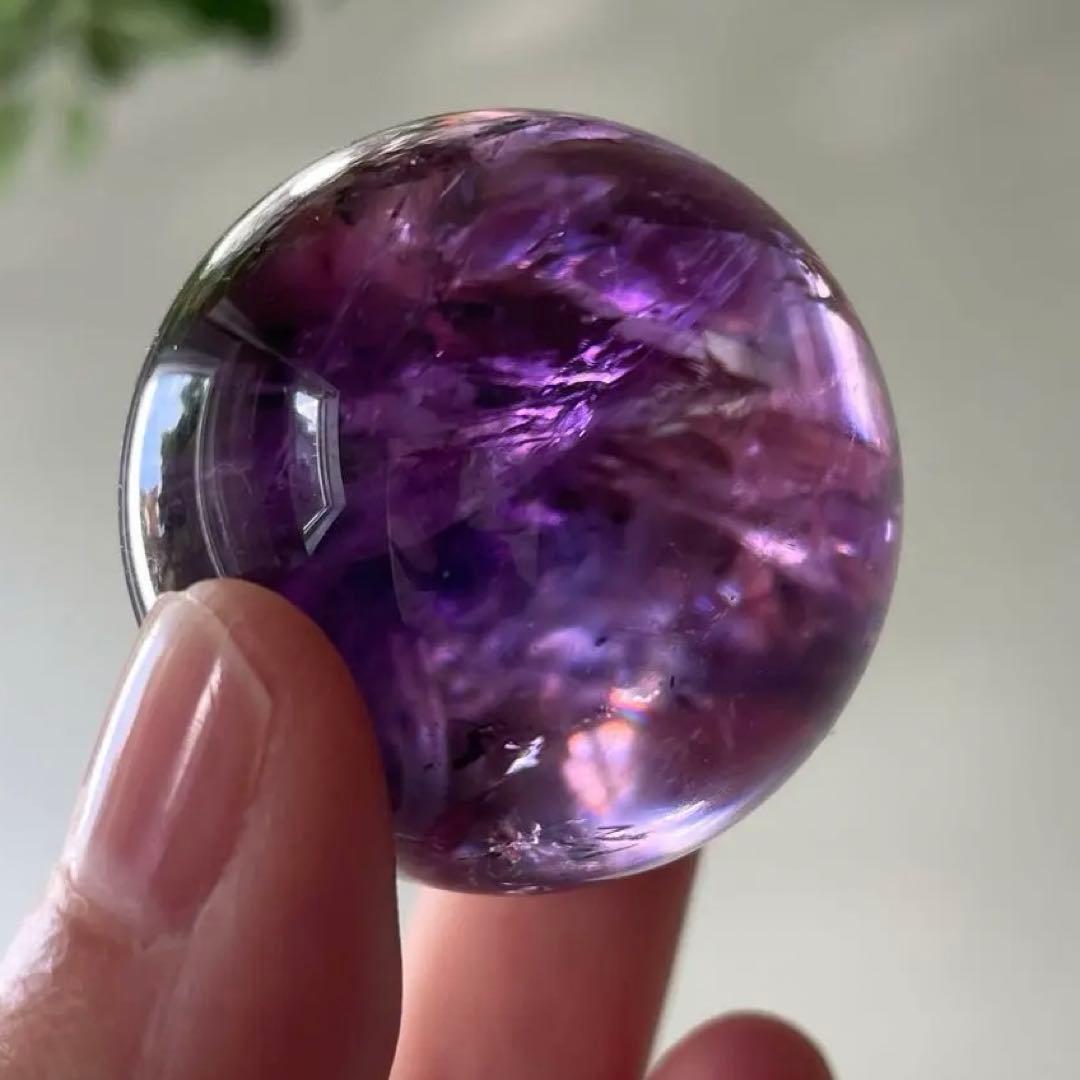 アメシスト スフィア 高品質 3.7㎝ 虹 ファントム ホーランダイ アメジスト