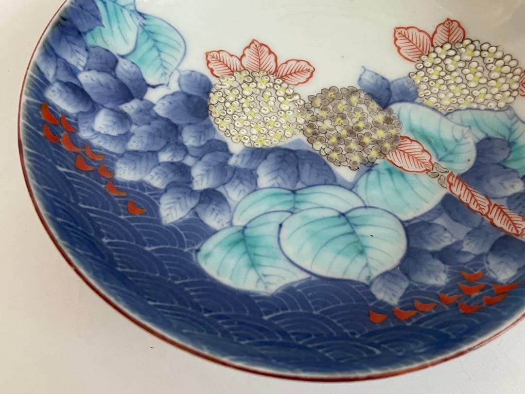 骨董 アンティーク 色絵紫陽花図 五寸皿 色鍋島 平戸 古平戸 ニュウあり