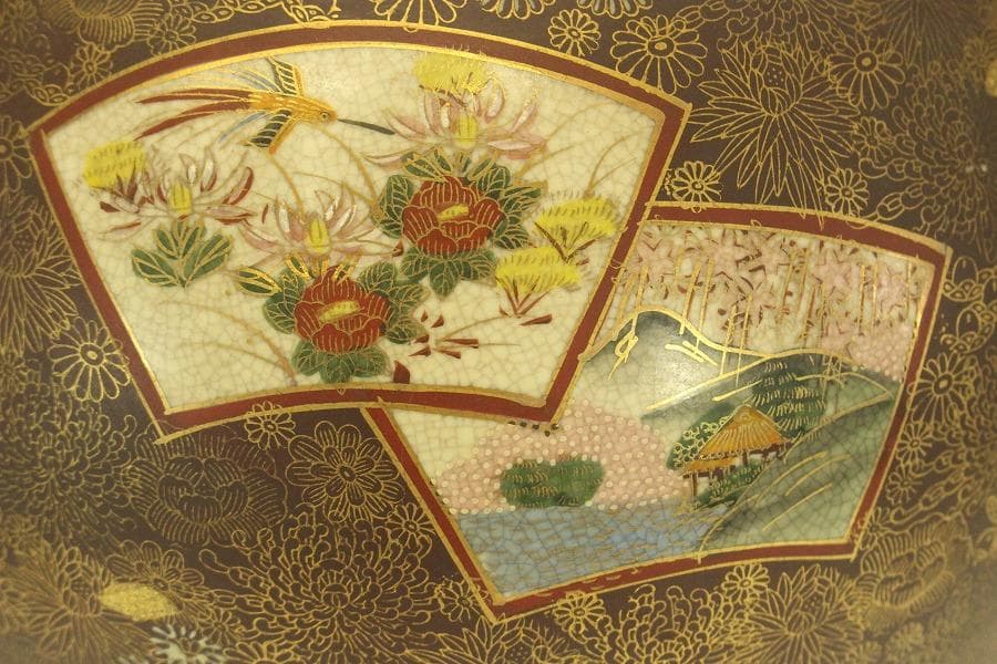 薩摩 連山 金彩 百花紋 四耳壷(A634) - メルカリ