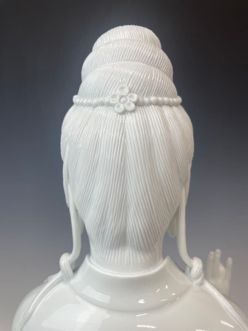 優美　樋渡陶六作　白磁魚藍観世音菩薩像　高さ52cm 好状態　本物保証