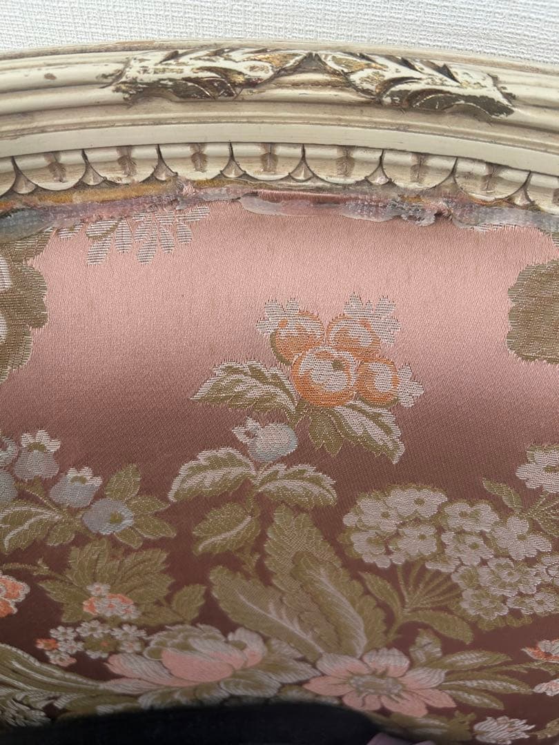 アンティーク 籐椅子 ピンク フラワーパターン アンティーク 籐椅子