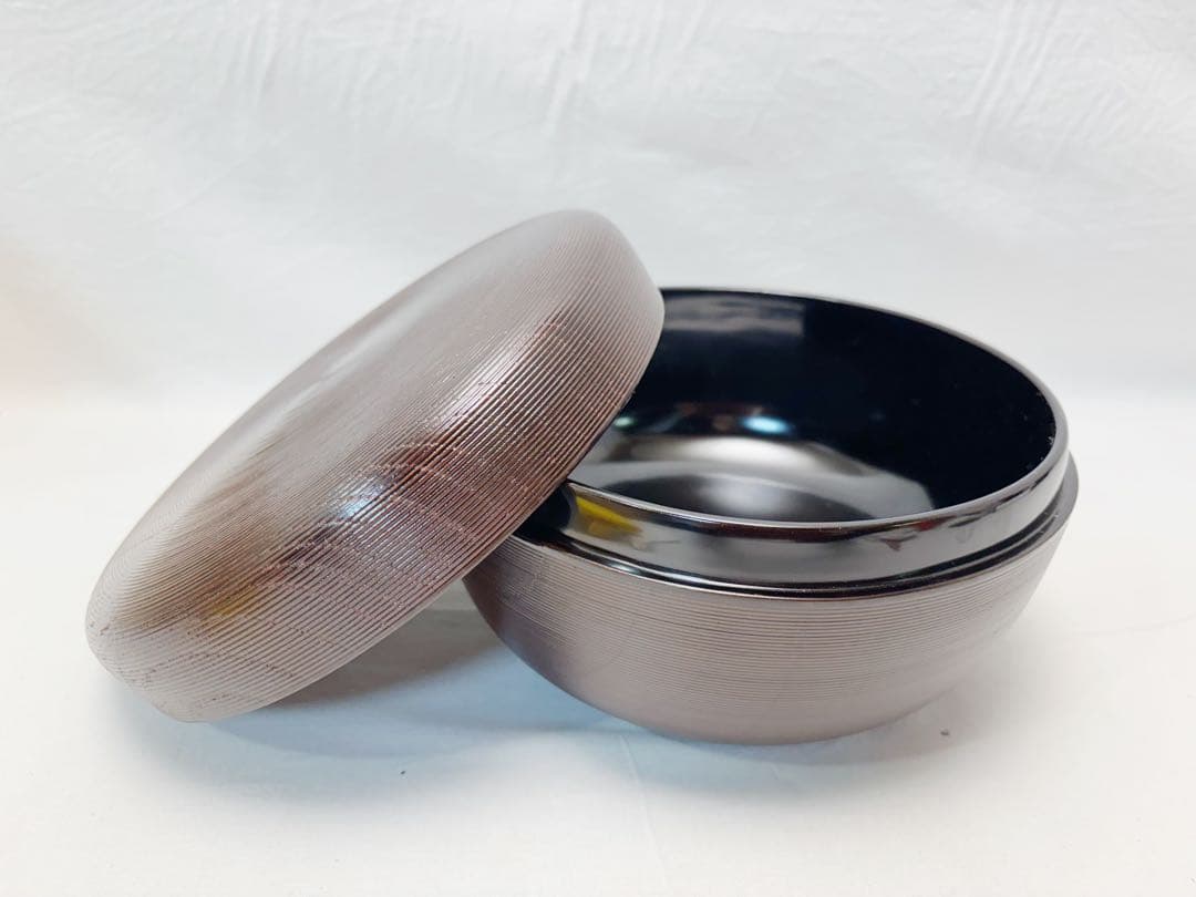 ほぼ未使用 茶道具 漆芸一后一兆作 塗師静峰 輪島塗溜塗 波蒔絵食籠 千筋 刻印