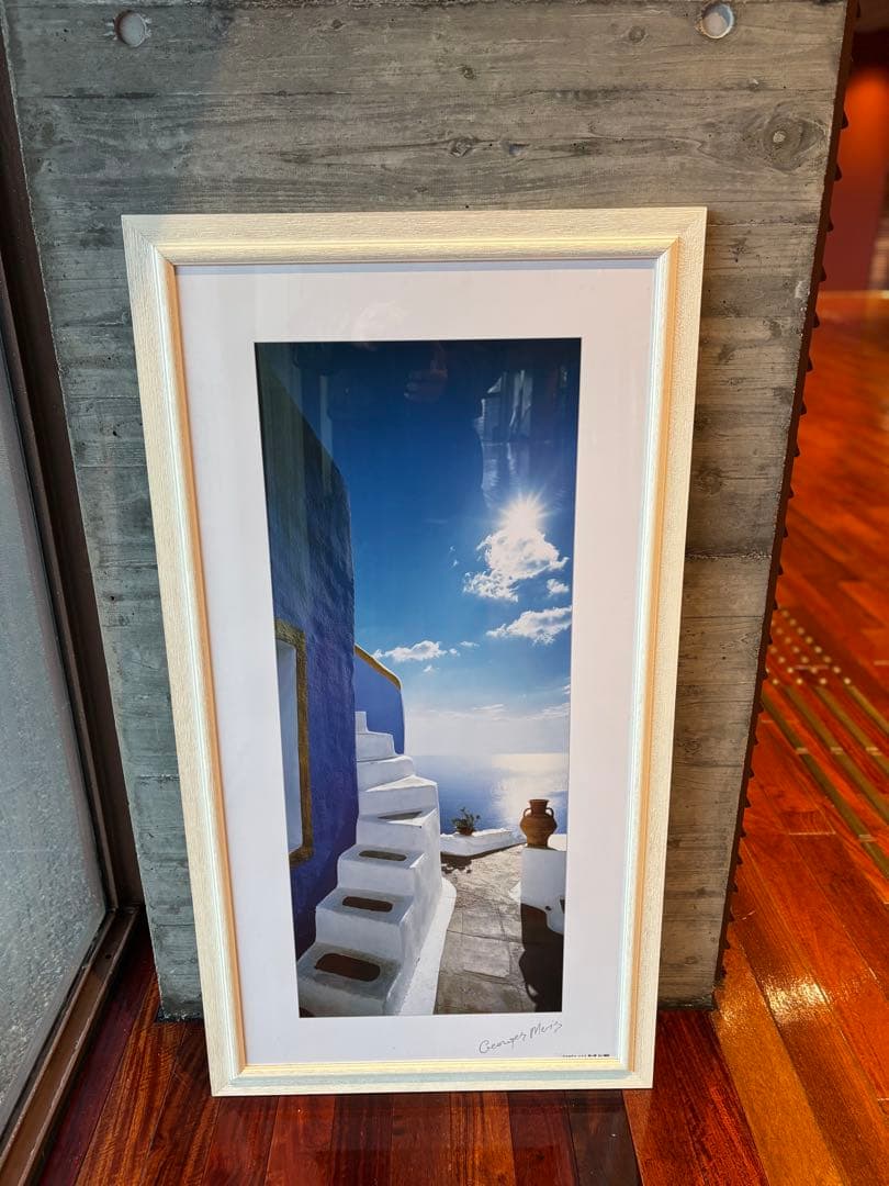 108cm ジョルジュメリス　青い壁白い階段　ギリシャ風景画絵画　アートポスター