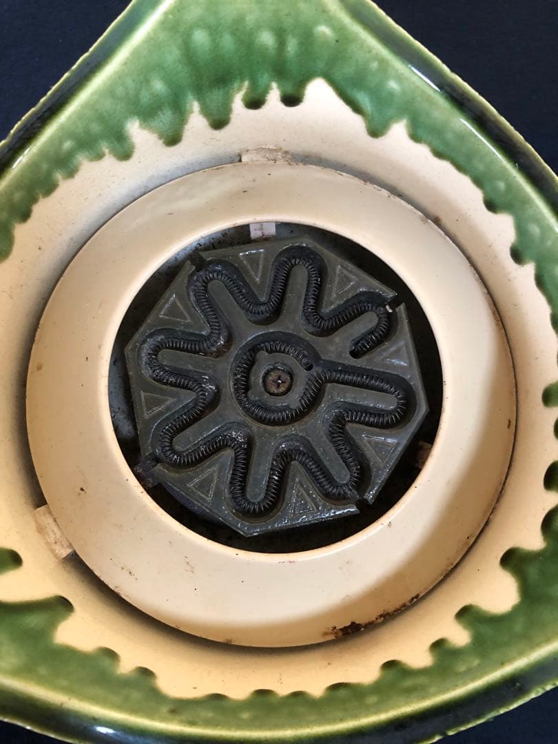 《R》野々田式 織部 江戸火鉢 電熱器 煎茶 茶道具　1f