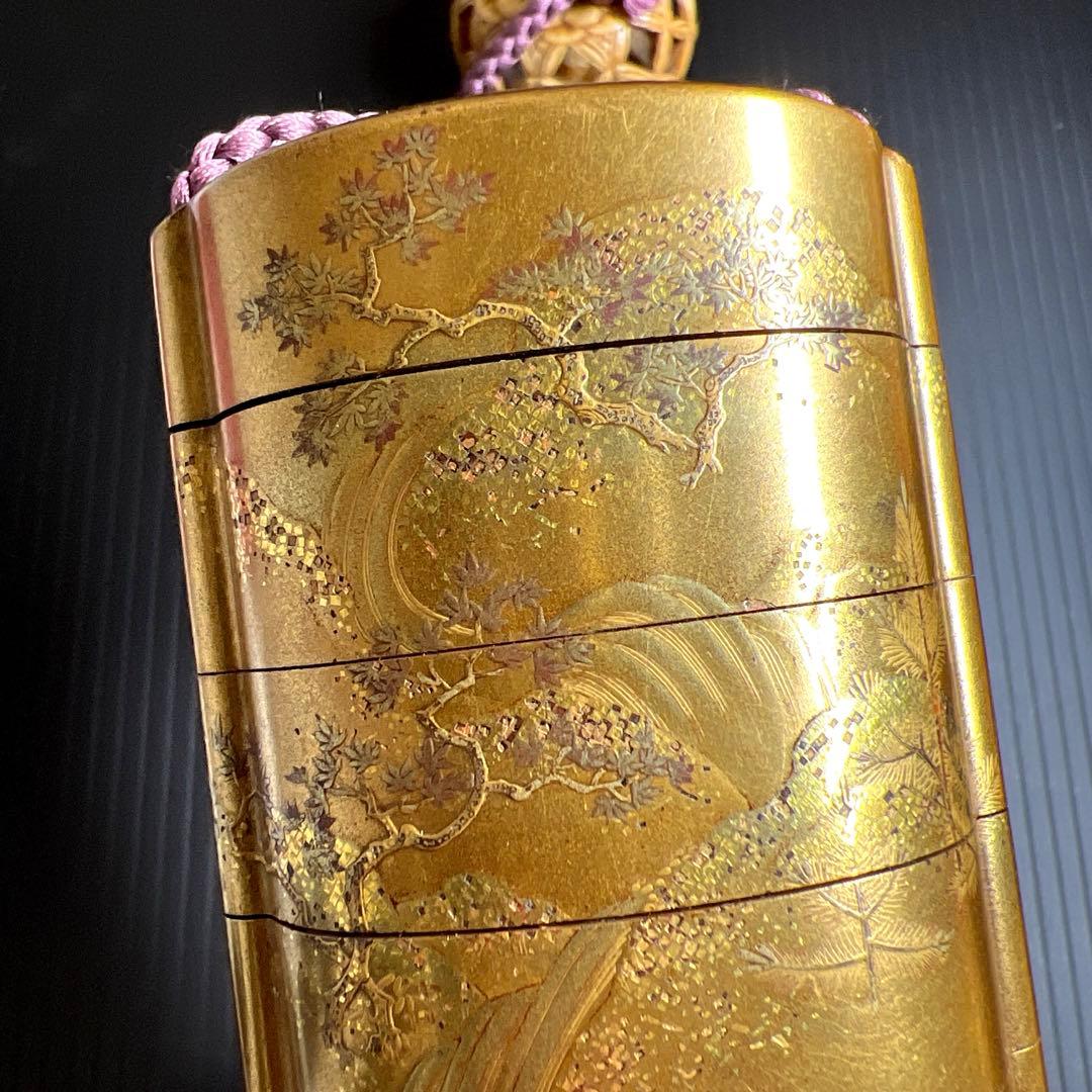 梶川作 極上蒔絵印籠 蓋無木箱付 71g 東Y7-0710⭐︎2F