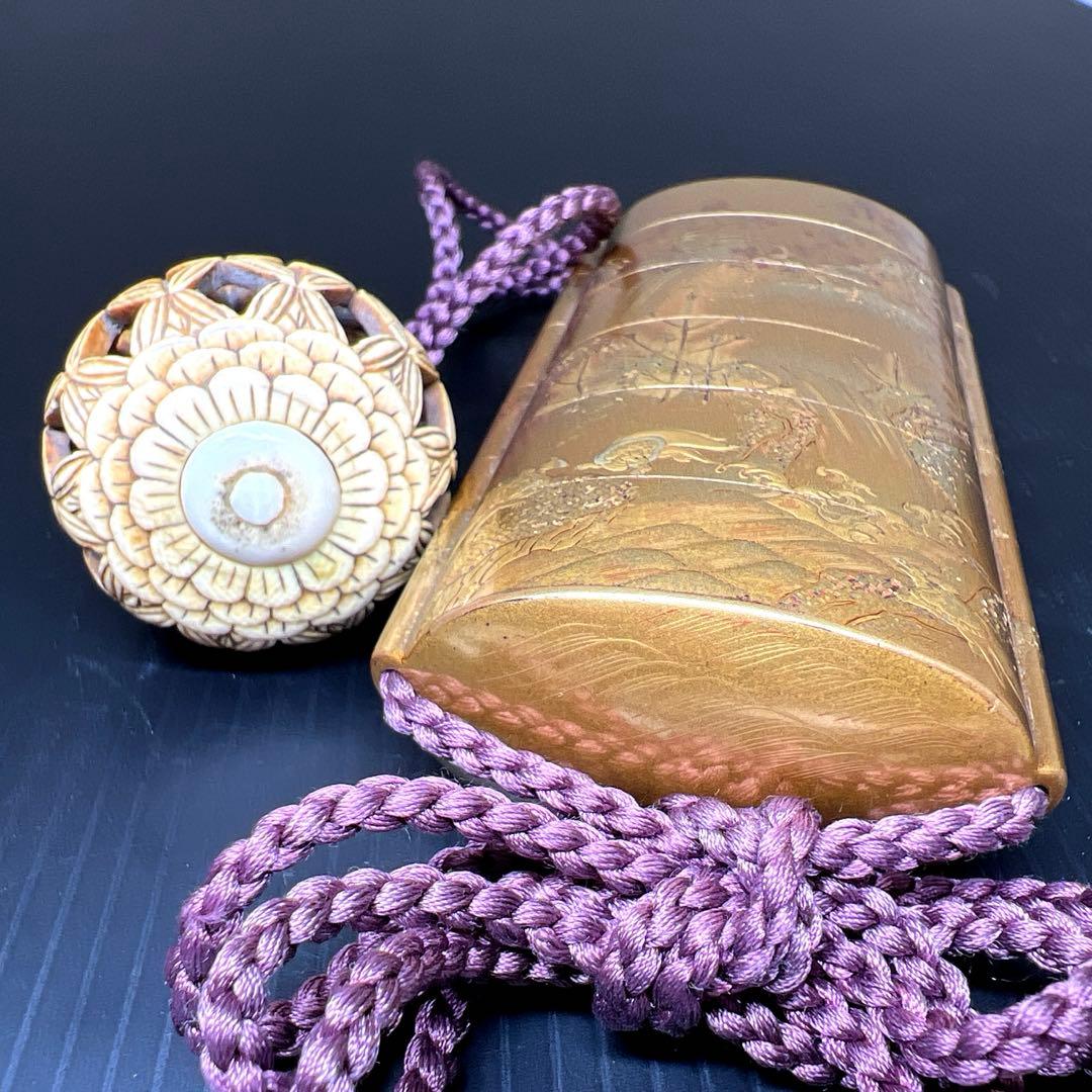 梶川作 極上蒔絵印籠 蓋無木箱付 71g 東Y7-0710⭐︎2F