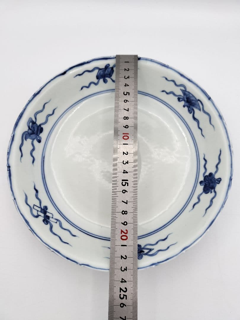 b68【未使用】染付 七宝絵皿 菓子器 景徳鎮 三代森村嘉祥 茶道具 古物