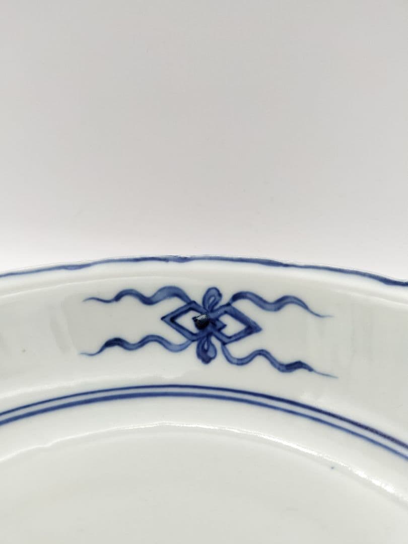 b68【未使用】染付 七宝絵皿 菓子器 景徳鎮 三代森村嘉祥 茶道具 古物