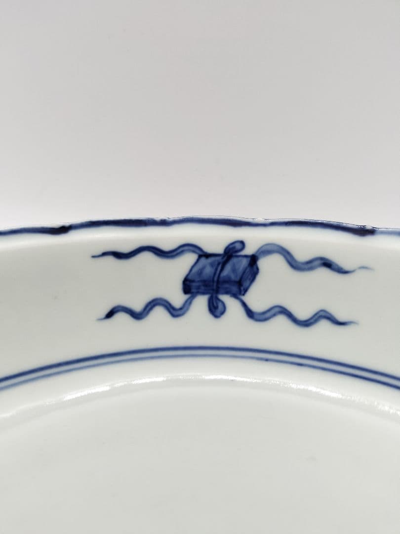 b68【未使用】染付 七宝絵皿 菓子器 景徳鎮 三代森村嘉祥 茶道具 古物