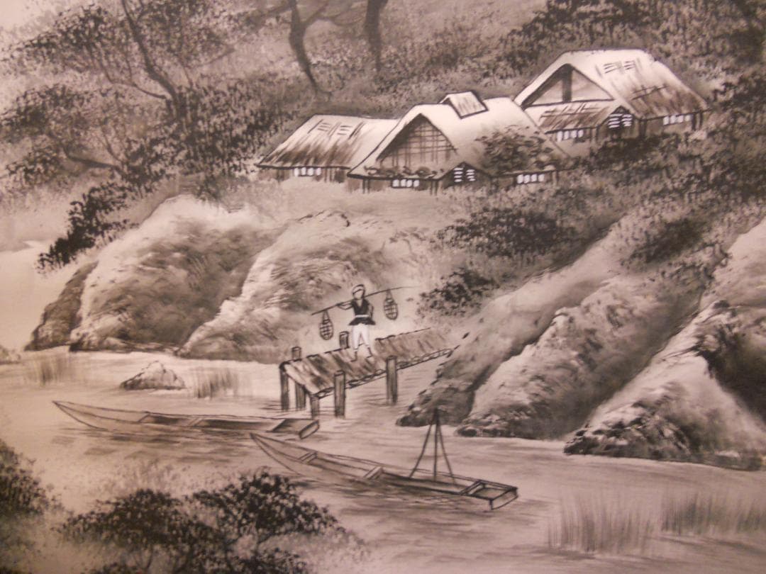 掛け軸 今井祥堂 水墨山水 絹本 希少 軸装 茶道具 掛軸 美品 です。