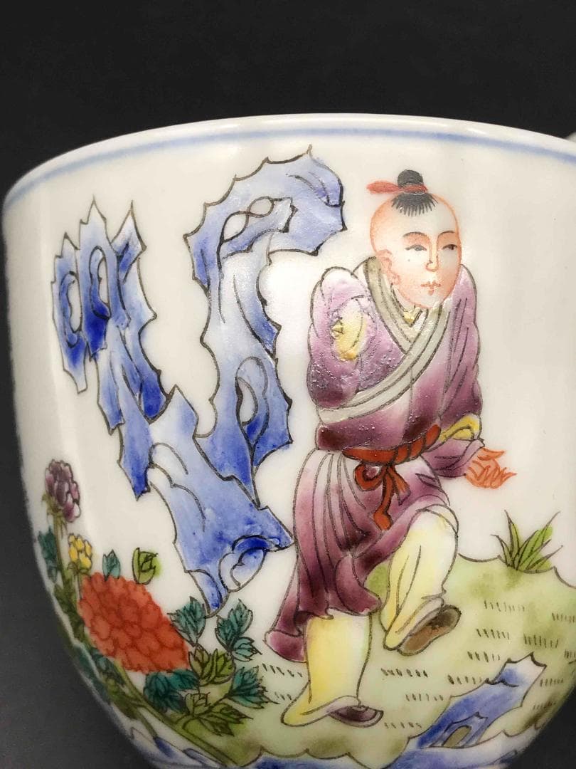 中国骨董 清時代 「大清乾隆倣古」在銘 粉彩闘彩 闘鶏図詩文