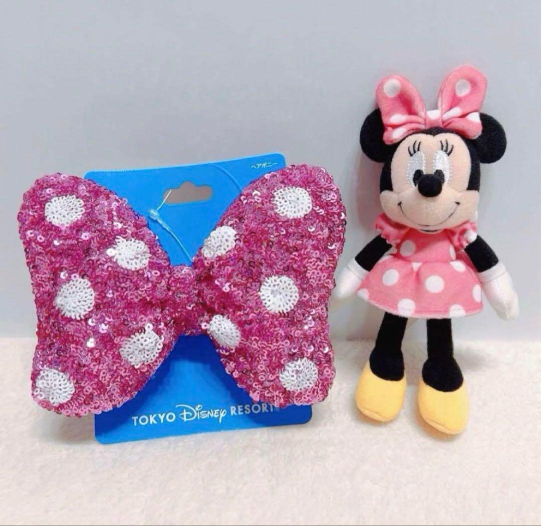ミニー ぬいぐるみバッジ スクバ ピンク ヘアゴム リボン キーホルダー ♡
