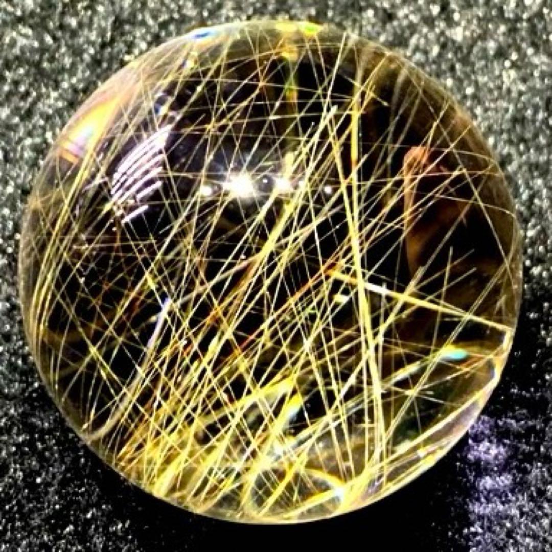 40mm ゴールドルチルクォーツ 丸玉 スフィア 金針水晶