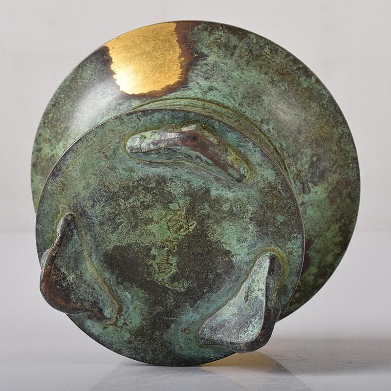 平安 秦蔵六造 塗金銅香炉 「瑞雲」 共箱 G R8430