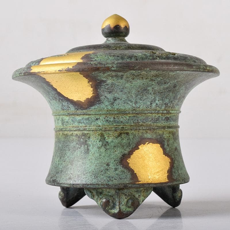 平安 秦蔵六造 塗金銅香炉 「瑞雲」 共箱 G R8430