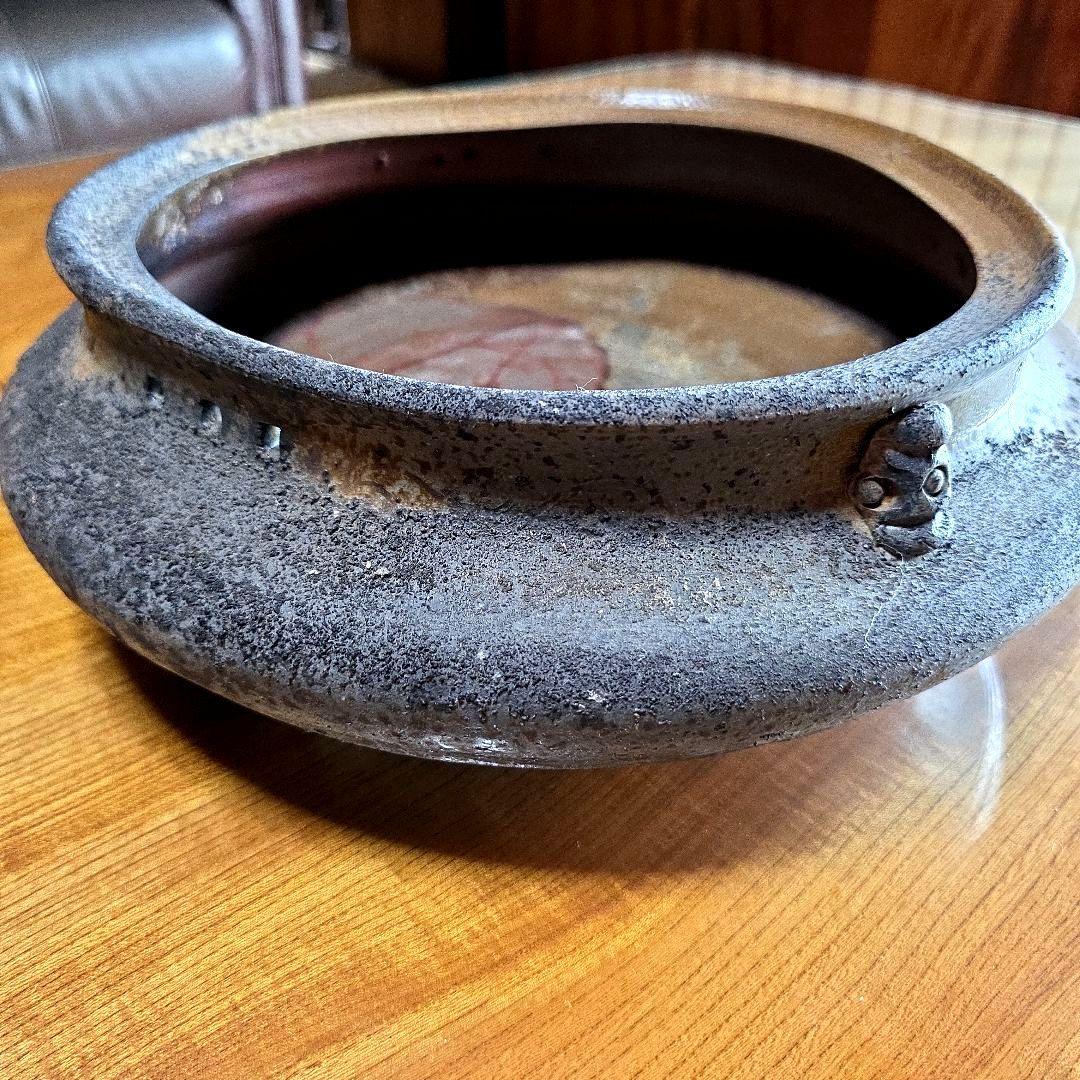 備前焼 藤原陶臣作 三点猫足/三つ足付 水盤 花器 花生 美術品