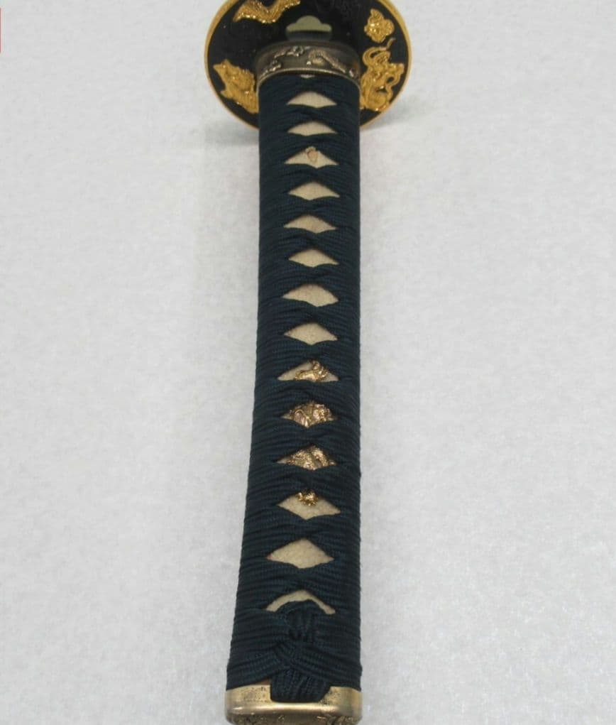 金龍図金縁黒丸鍔 本鮫 居合刀 模擬刀 美術刀
