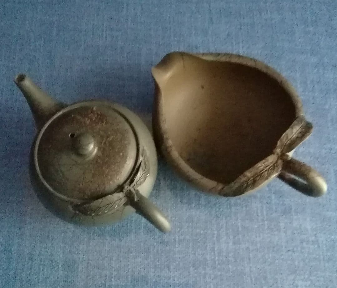 緑泥万古焼き手造り急須とお揃いの湯冷まし2点セット