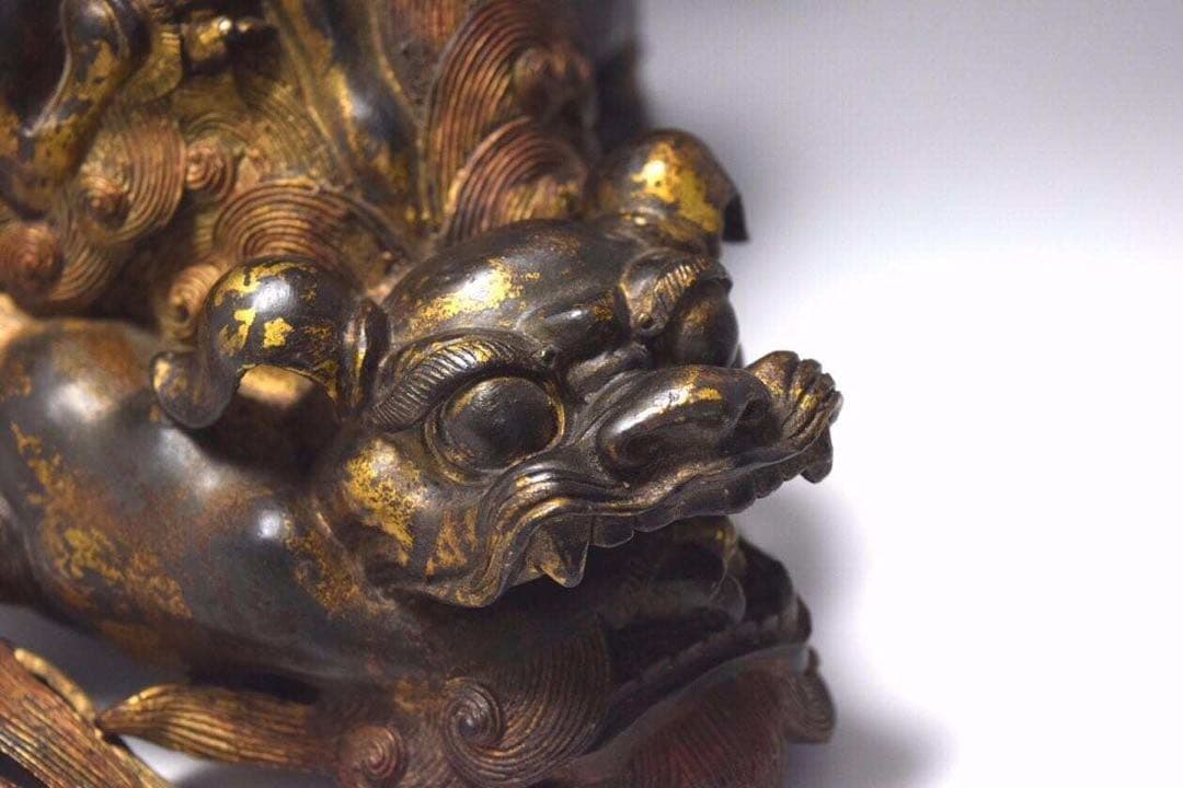 鍍金古銅獅子香爐