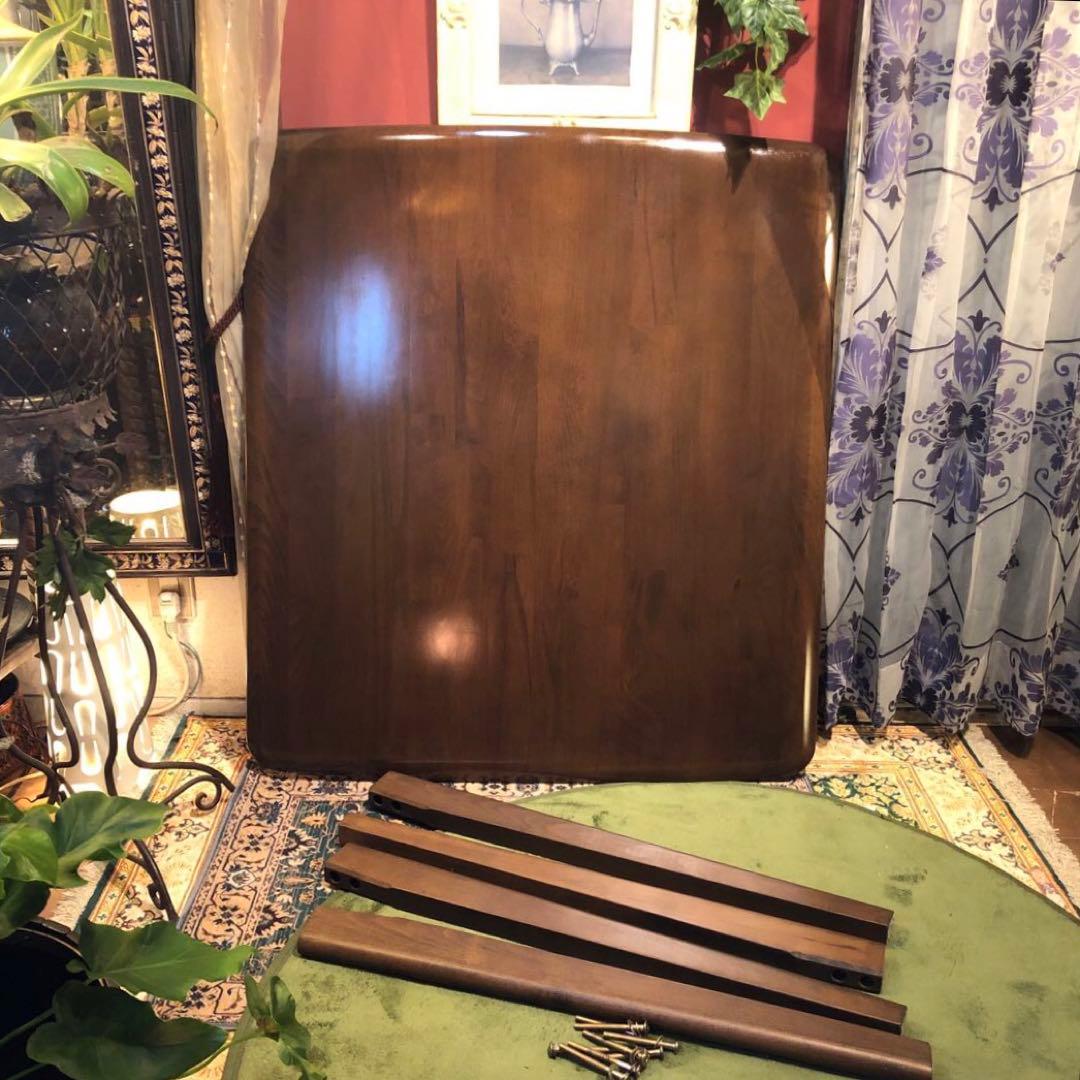 美品　ダークアルダー　ソリッド　テーパードレッグ　ダイニングテーブル