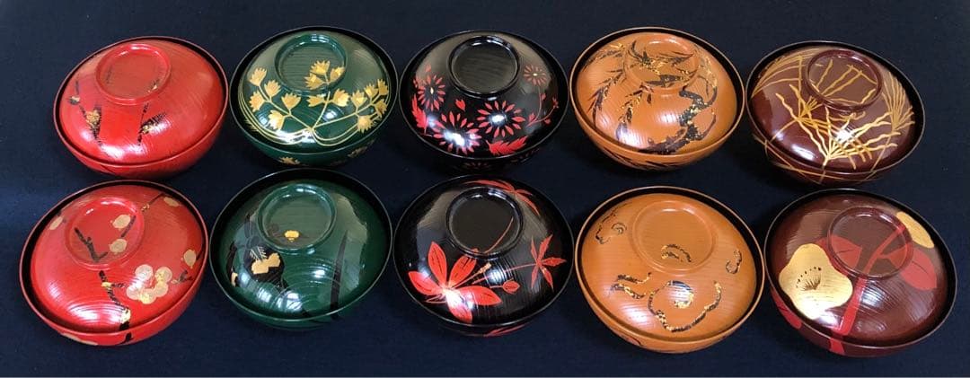 《R》合作 草花絵替 煮物椀10客 平安十匠 木製漆器 共箱 260114き3