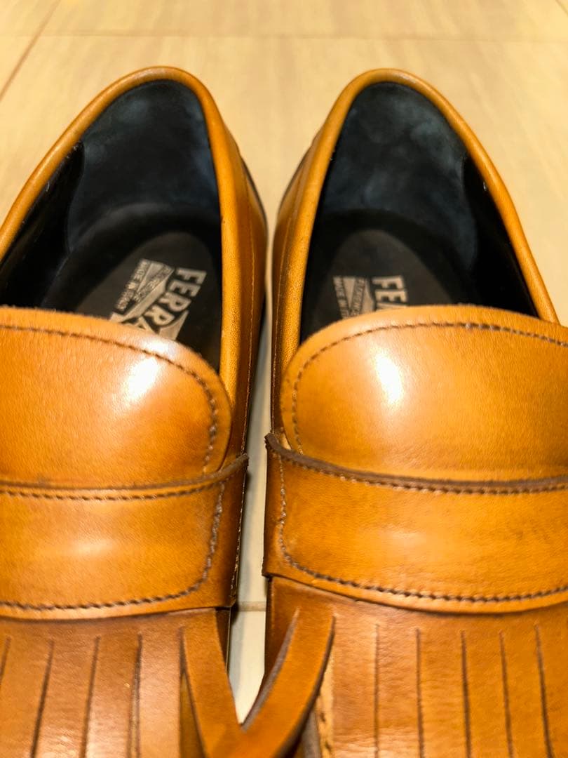 FERRAGAMO フェラガモ ブラウンレザー フリンジローファー UK7 2E