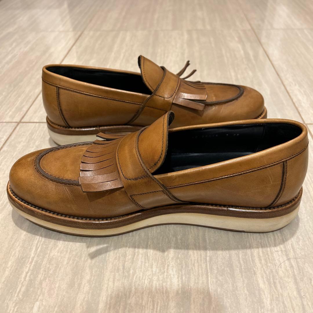 FERRAGAMO フェラガモ ブラウンレザー フリンジローファー UK7 2E
