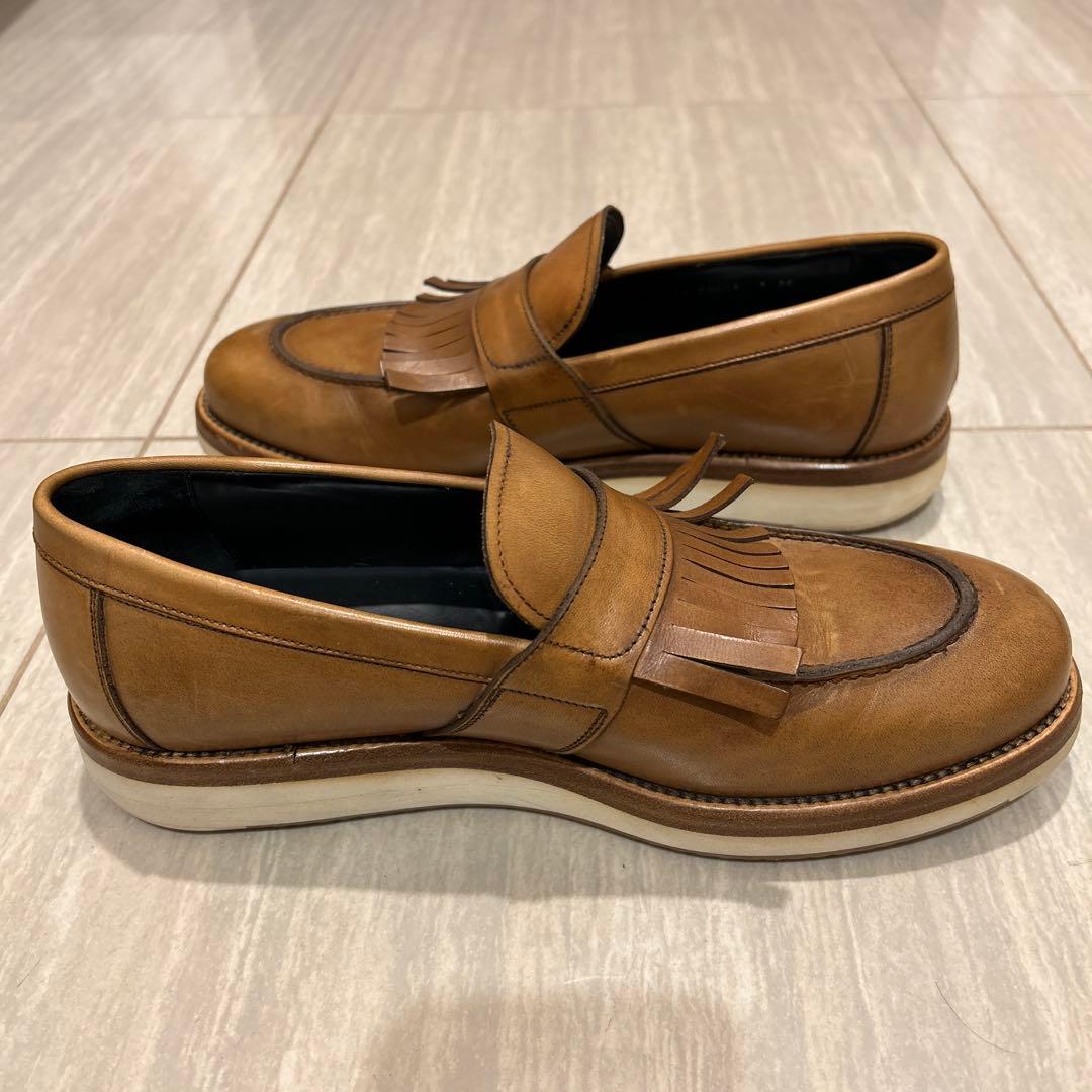 FERRAGAMO フェラガモ ブラウンレザー フリンジローファー UK7 2E