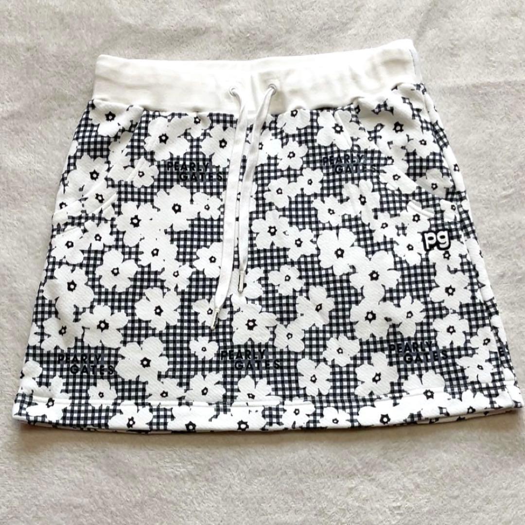 未使用級　パーリーゲイツ セットアップ　パーカー　スカート　チェック　花柄　裏毛