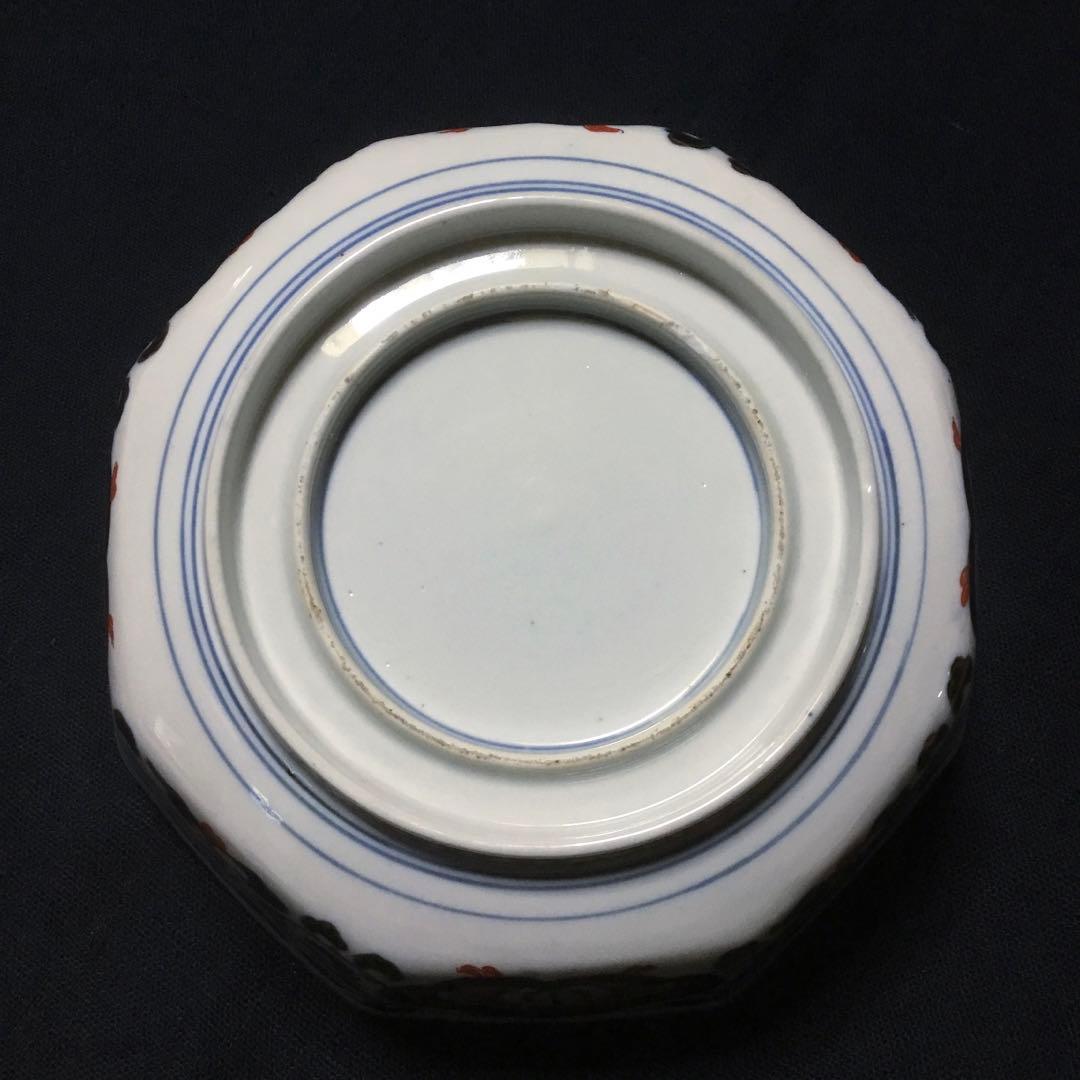 伊万里焼 色絵 草花紋様 八角 八寸深鉢 /骨董/時代物