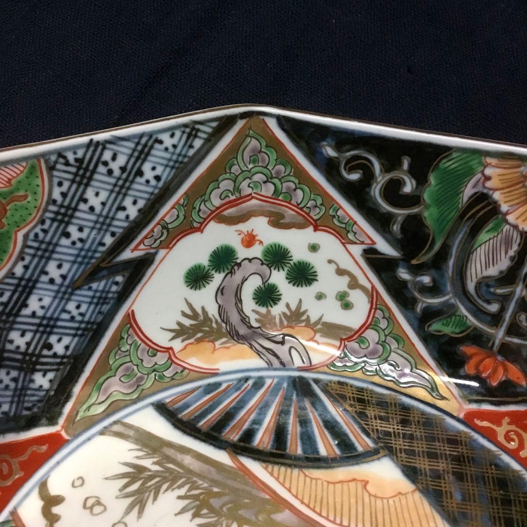 伊万里焼 色絵 草花紋様 八角 八寸深鉢 /骨董/時代物