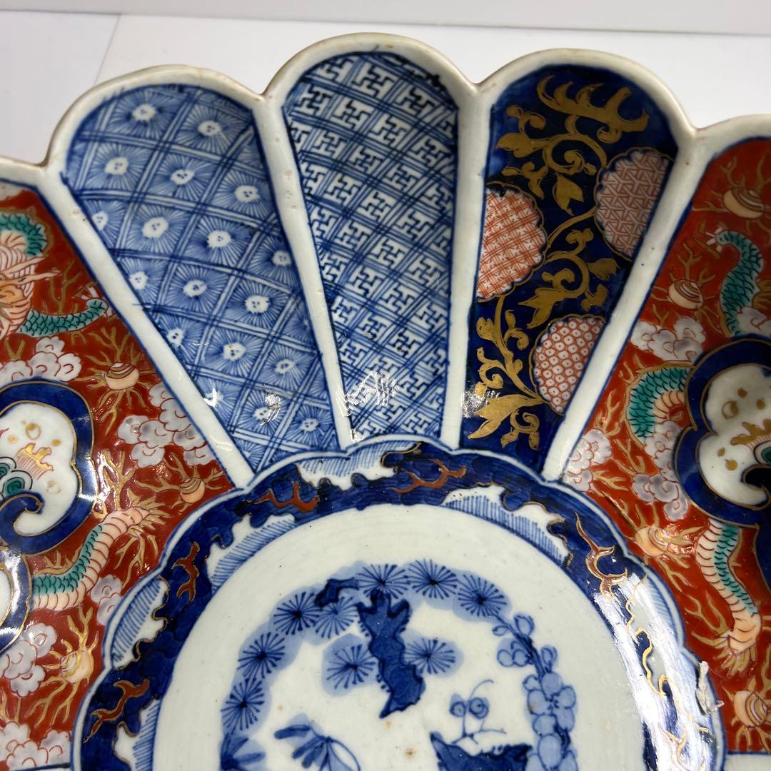 古伊万里 染錦菊割大鉢 幅約30㎝ 東Y7-1113☆