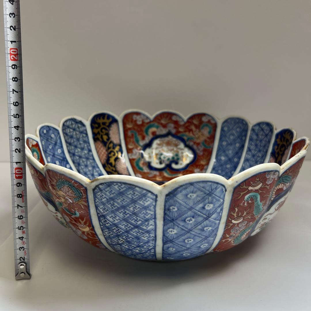 古伊万里 染錦菊割大鉢 幅約30㎝ 東Y7-1113☆