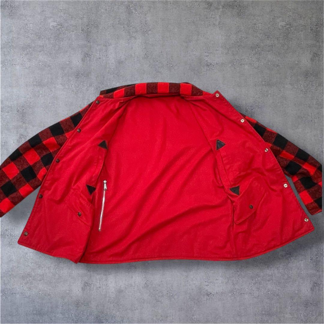 vintage バッファローチェック柄　厚手ウールジャケット赤／黒　裏地ギミック