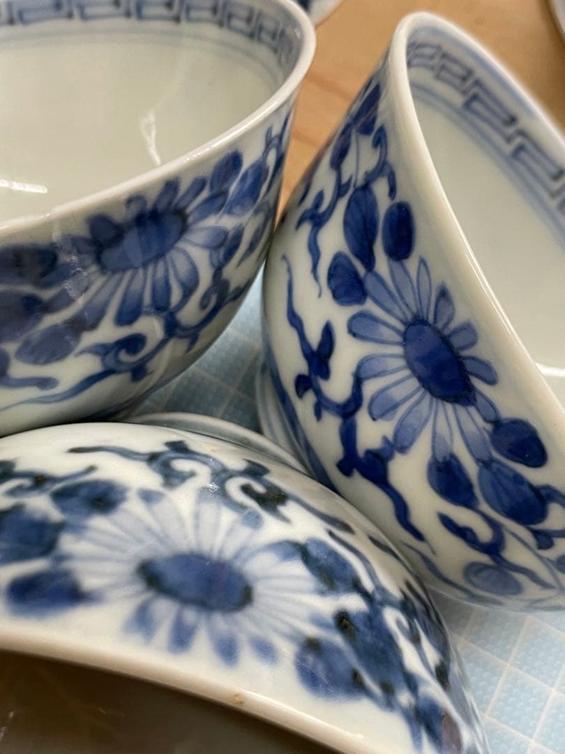 茶碗3客セット【m735 骨董或化年製 染付 磁器 古美術 レア成化年製】