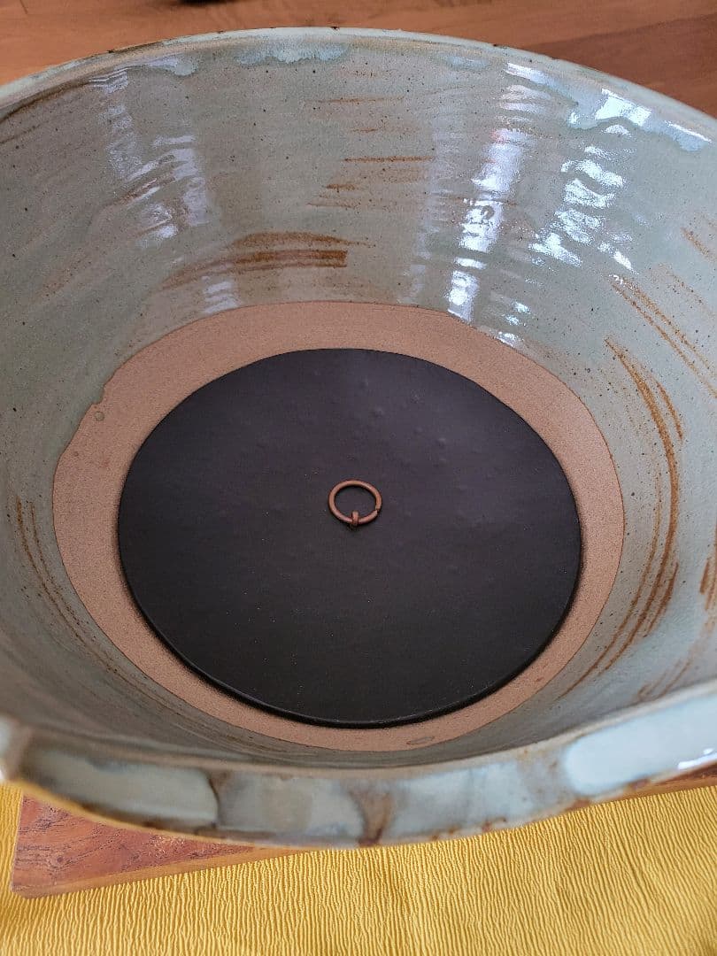 美品 陶器風炉☆電熱器、楡材敷板、特注品金属底板のセット