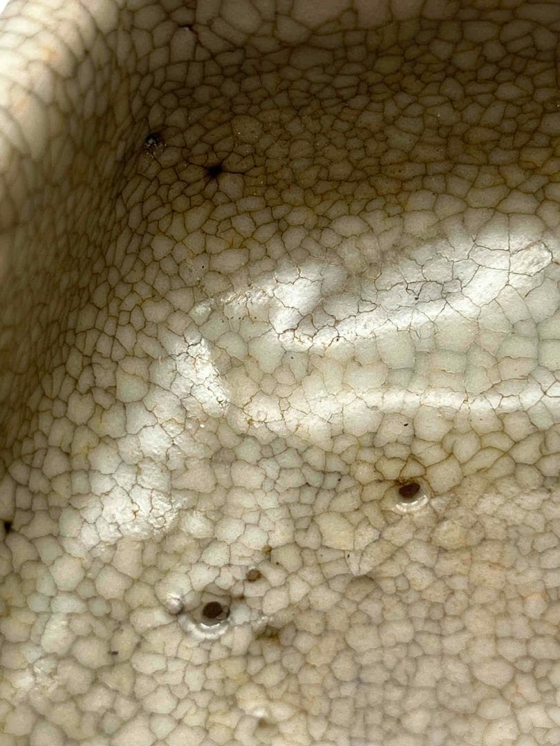 宋時代 青磁 汝官窯 氷裂紋 支釘焼き 双螭龍耳 鼓