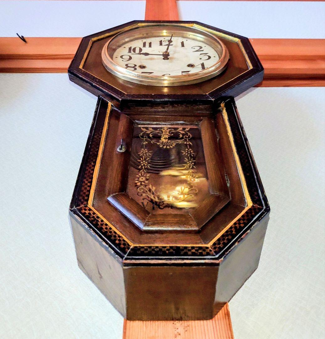 〈完動・美品〉ビクターVictor 　金縁八角尾長ゼンマイ振り子時計