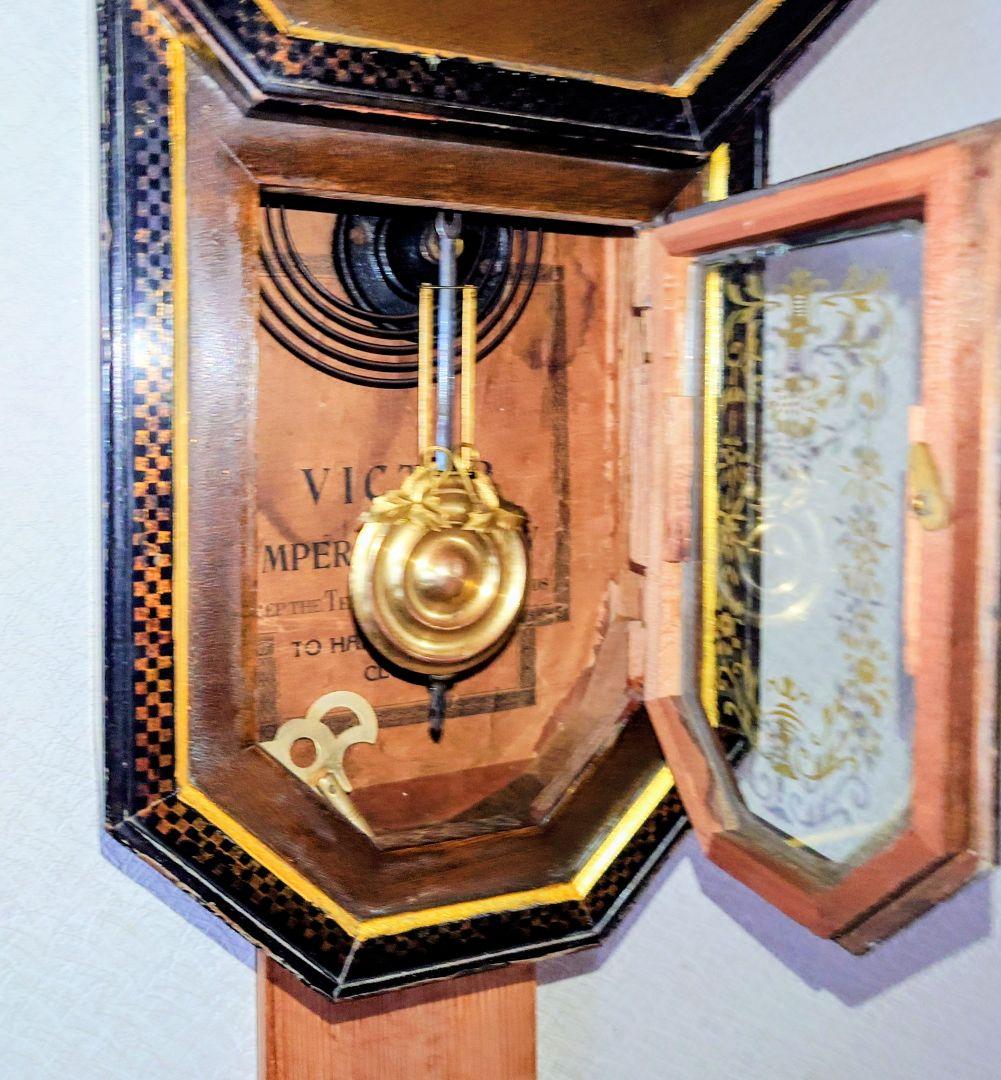 〈完動・美品〉ビクターVictor 　金縁八角尾長ゼンマイ振り子時計