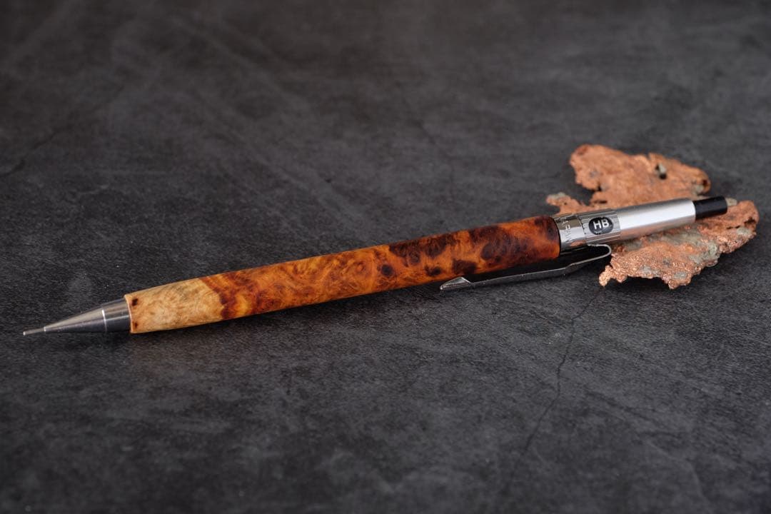 PG5木軸カスタム0224 高村杢工房 製図用シャープペンシル 花梨瘤紅白