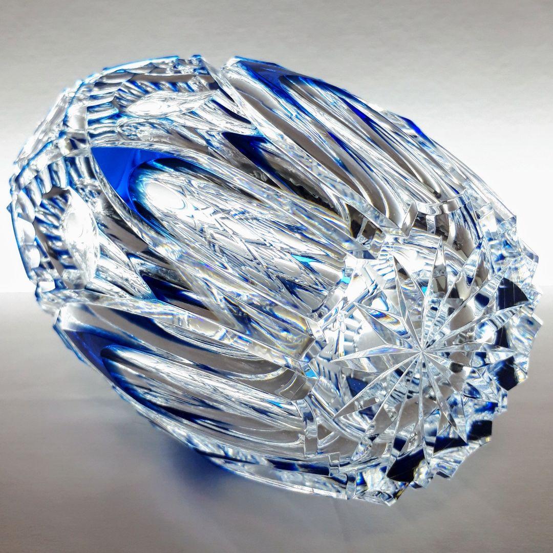 日本工芸会正会員 渡邊 明 作品 切子 藍色被せ 花瓶 【入手困難品】