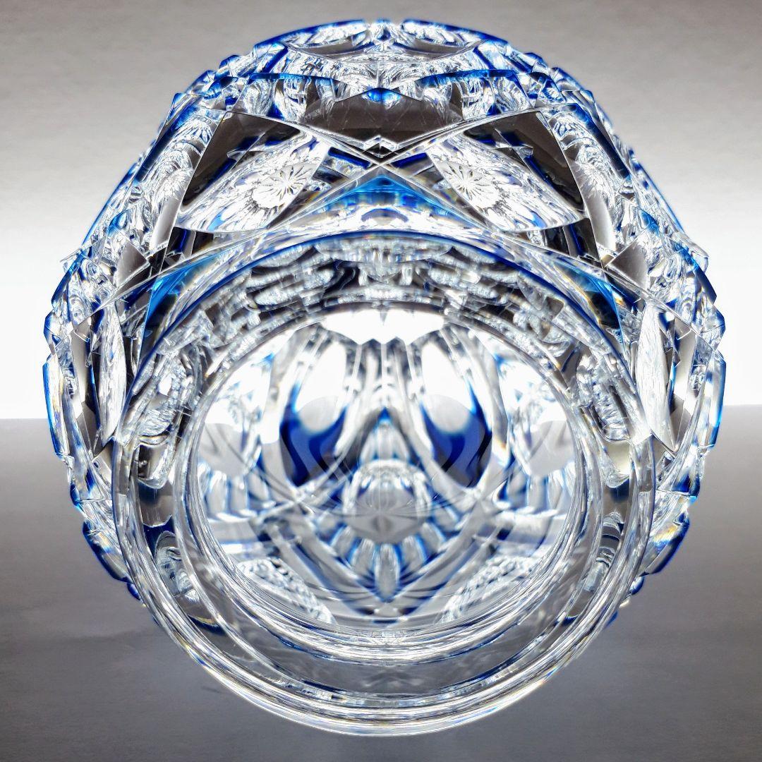 日本工芸会正会員 渡邊 明 作品 切子 藍色被せ 花瓶 【入手困難品】