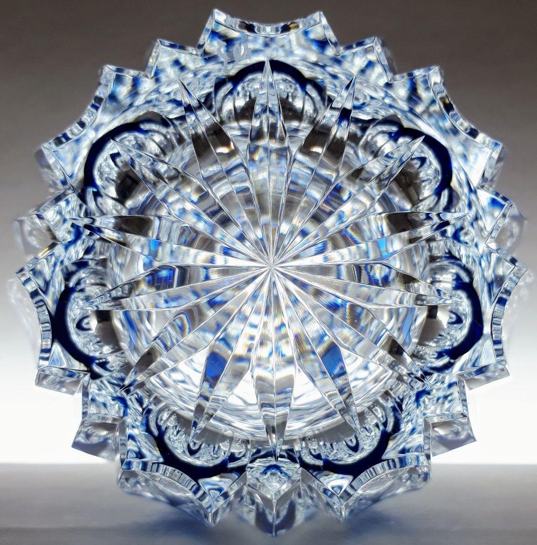 日本工芸会正会員 渡邊 明 作品 切子 藍色被せ 花瓶 【入手困難品】