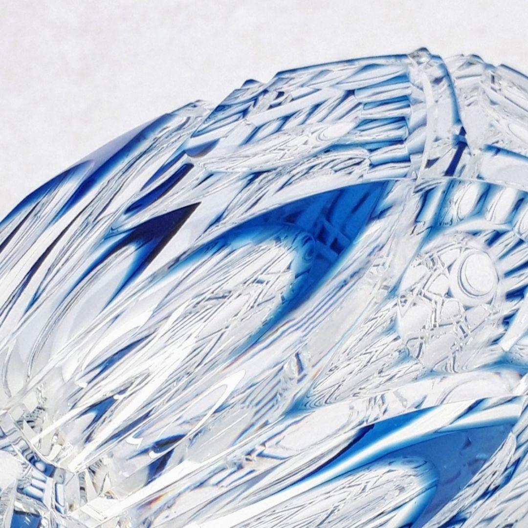 日本工芸会正会員 渡邊 明 作品 切子 藍色被せ 花瓶 【入手困難品】