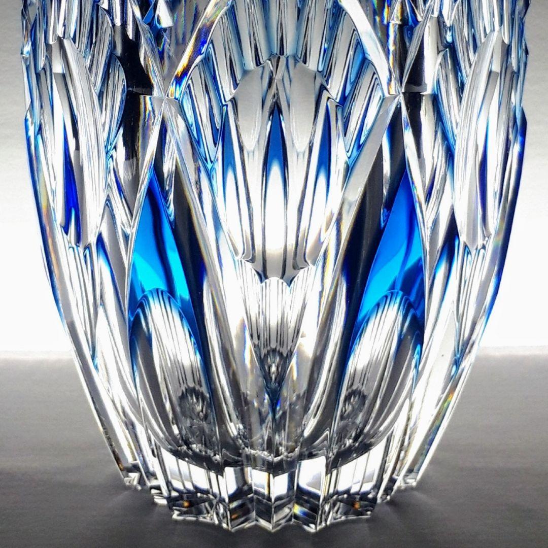 日本工芸会正会員 渡邊 明 作品 切子 藍色被せ 花瓶 【入手困難品】
