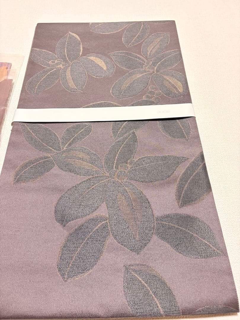 西陣織 澤屋重兵衛 濃い紫色の葉模様 名古屋帯長め日本製