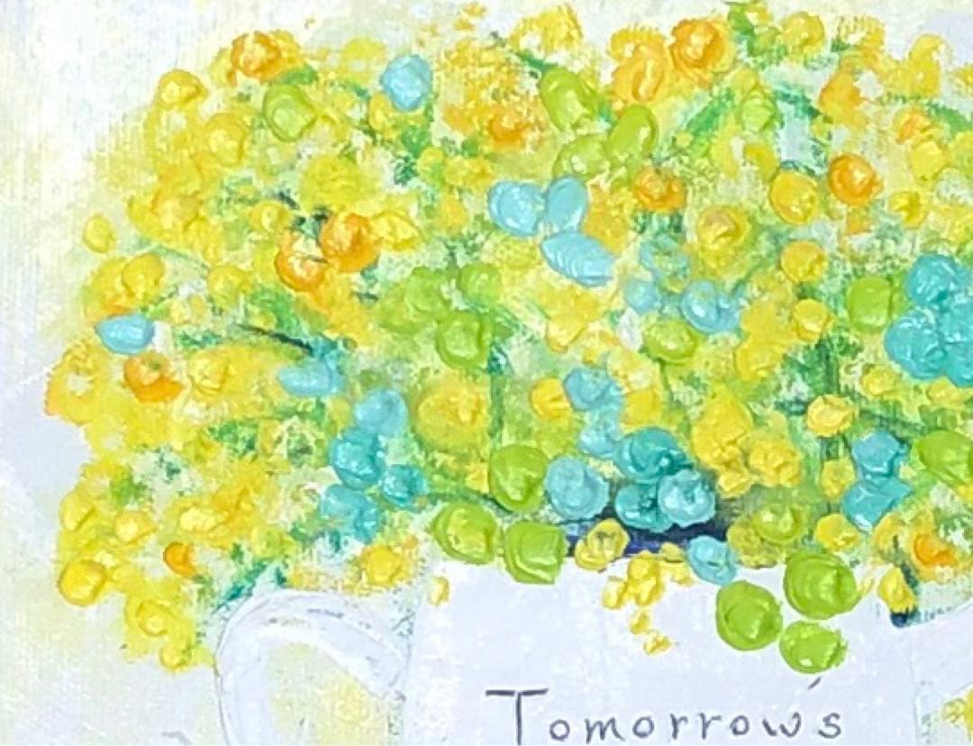 絵画　油絵　アート　原画　一点物　花　ミモザ　イエロー　可憐　SM