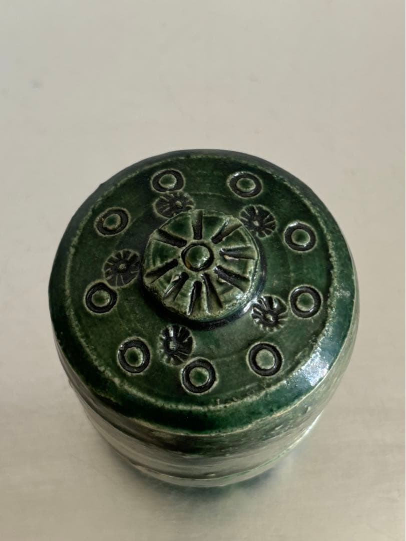 大吉　香合　総織部　京都　杉本立夫　 陶器 茶道具 円筒形　共箱付