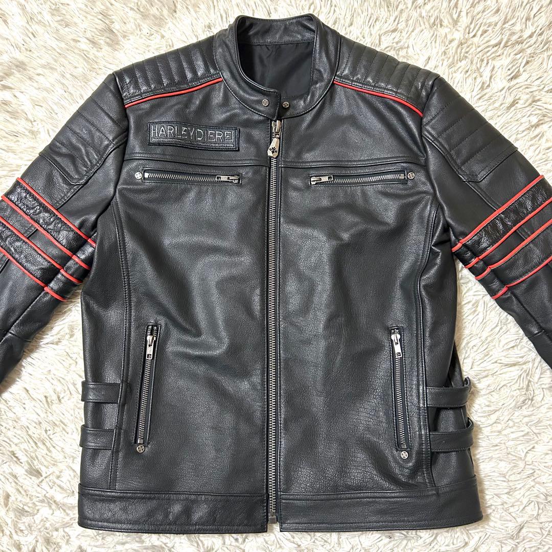 HARLEY DIEREI シングルライダースジャケット 本革 牛革 スカル刺繍